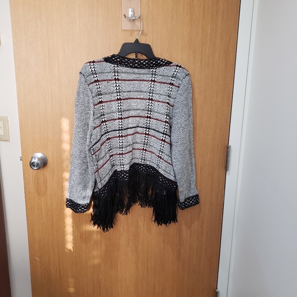 christopher & banks, open front fringe black & white cardigan sweater, XL - Picture 15 of 16